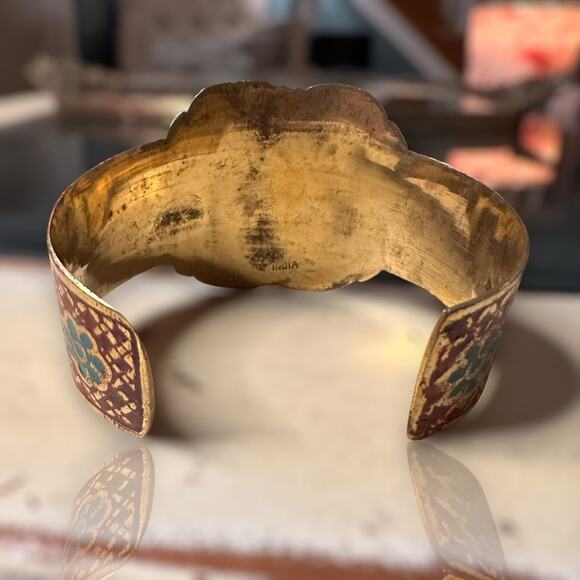 Vintage Brass Hand Painted PISCES Zodiac Cuff Astrology Bracelet - Picture 2 of 9